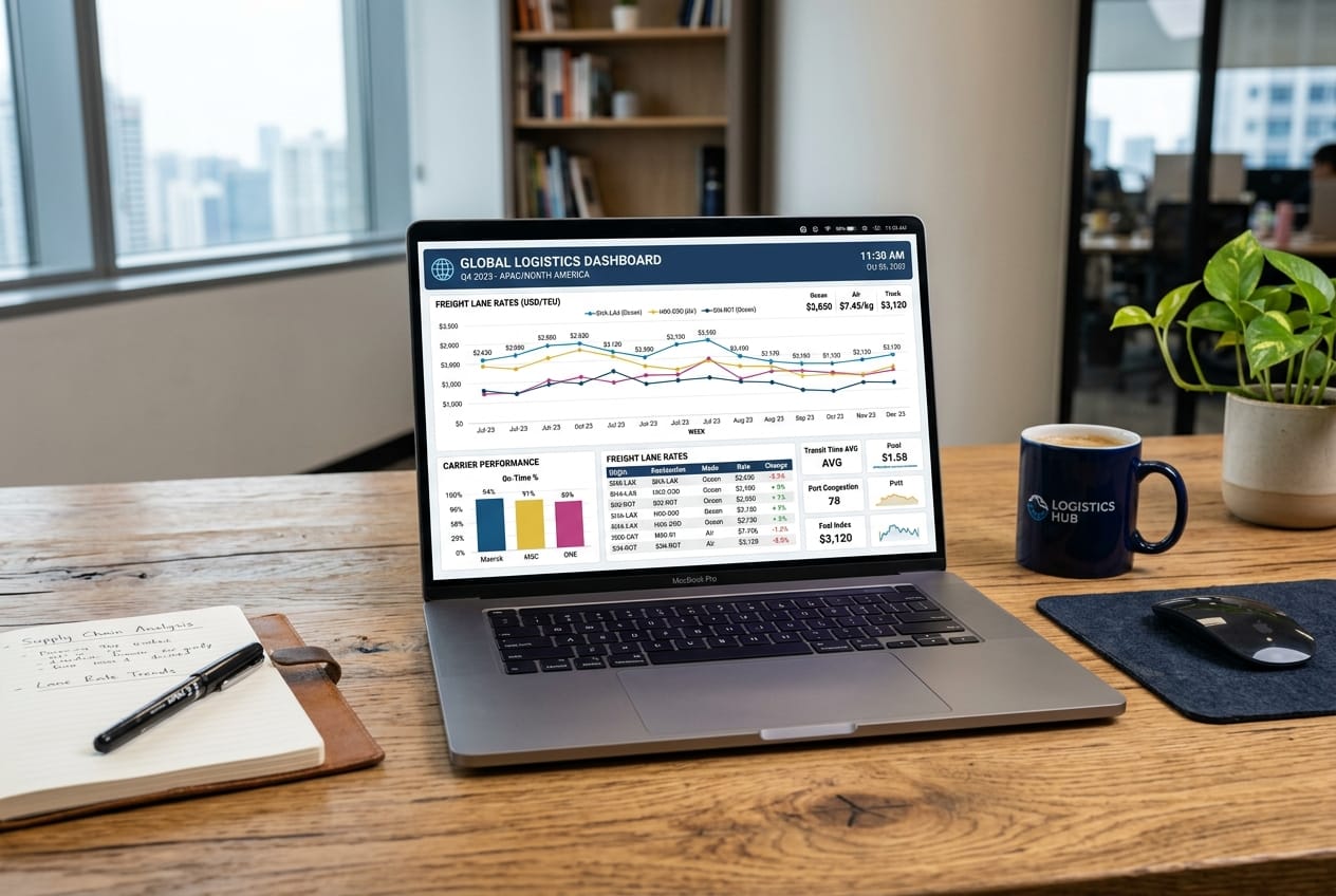 Logistics dashboard displaying lane rates and trends