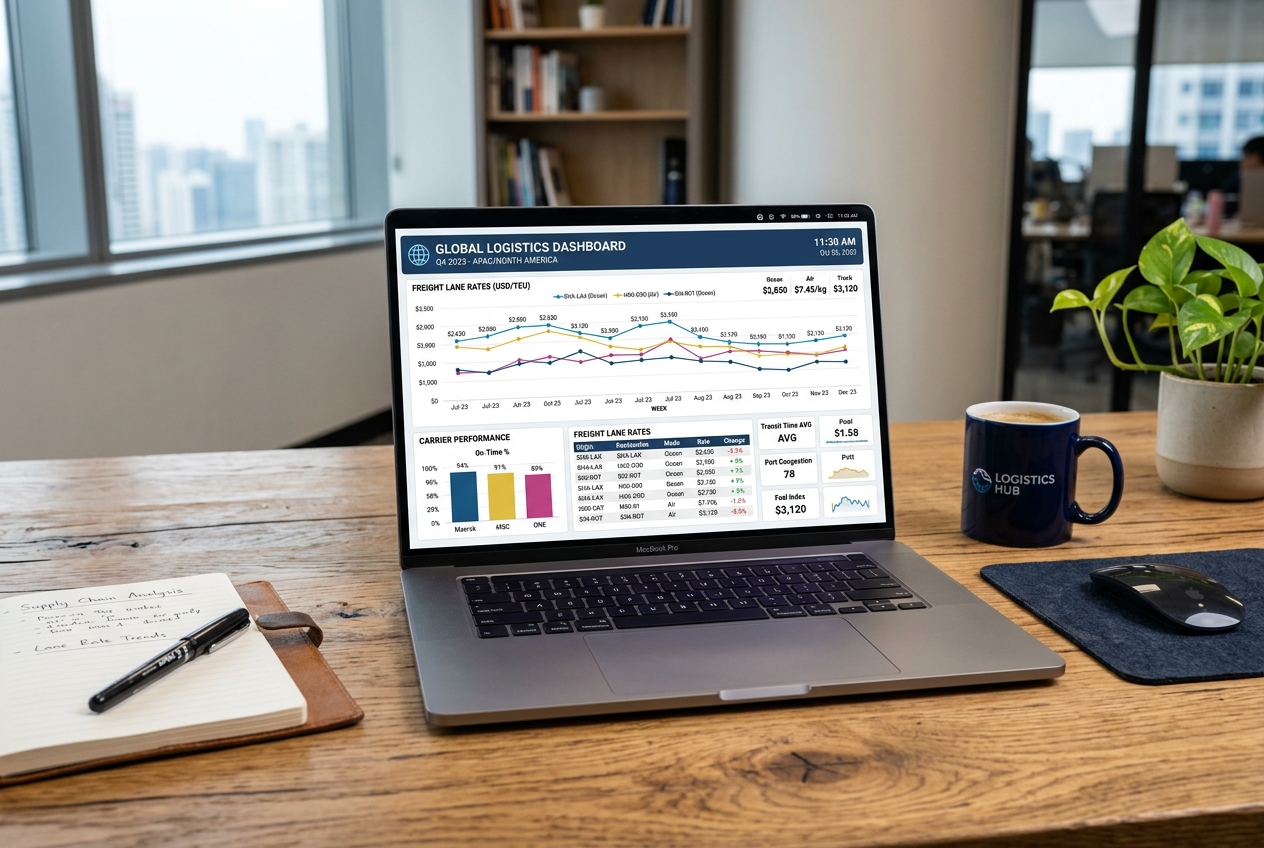 Logistics dashboard displaying lane rates and trends