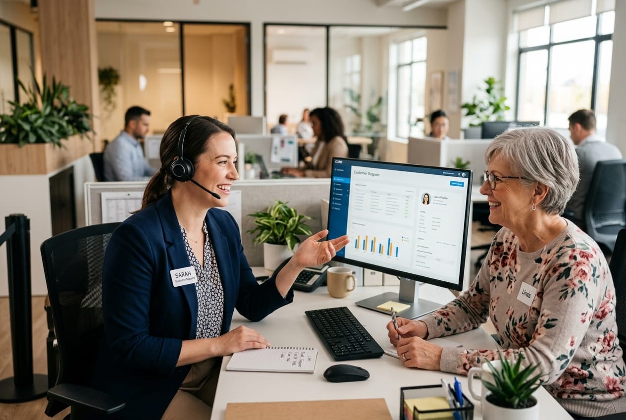 Customer support specialist talking to a carrier client