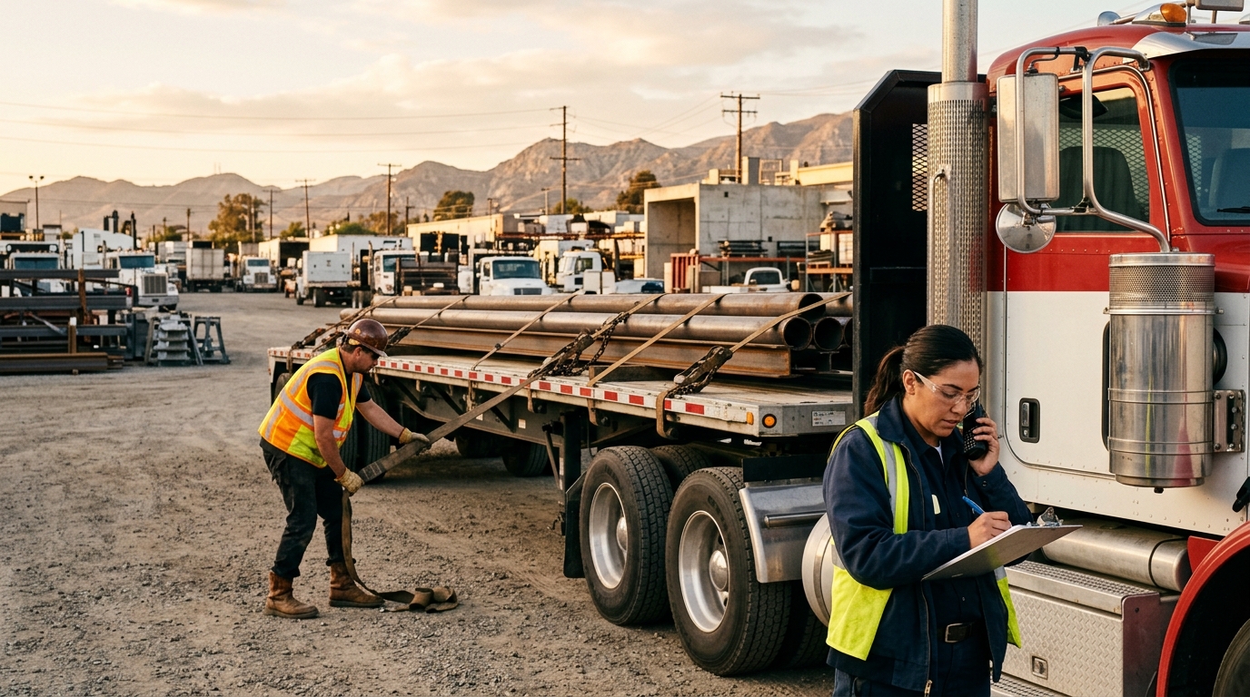 Dispatcher coordinating a secured California flatbed load