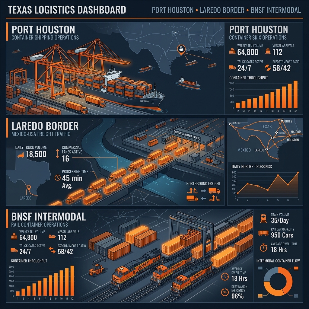 Texas ports, border crossings and intermodal freight network