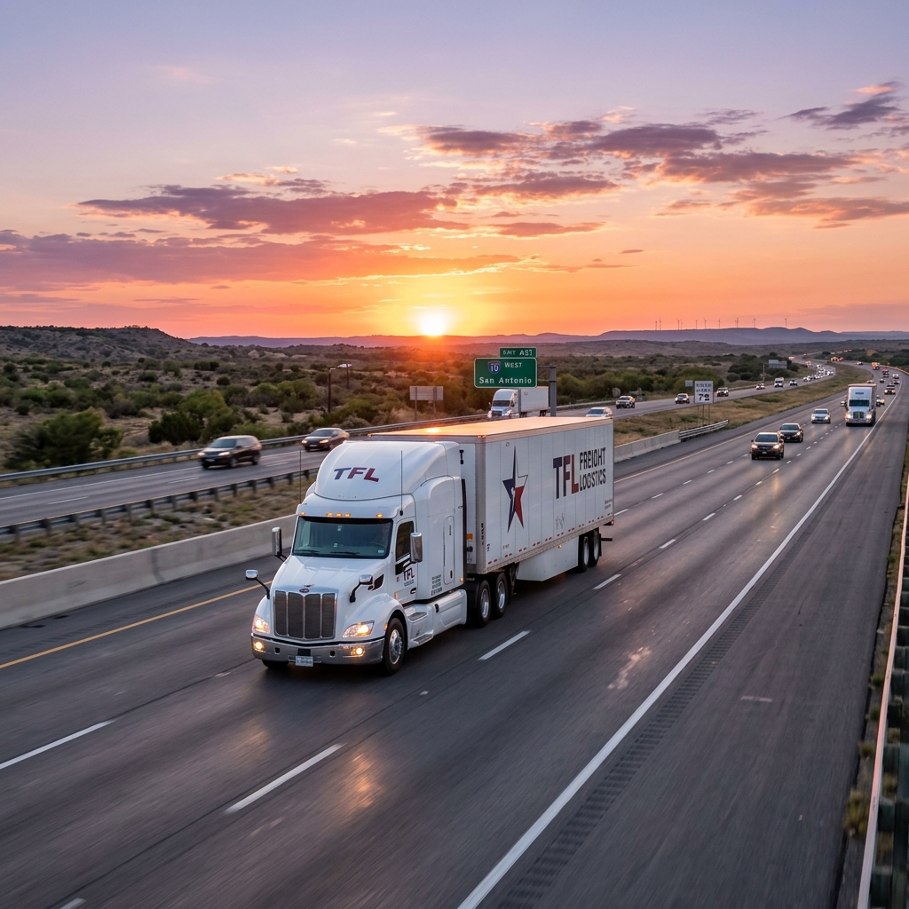 Commercial truck on a Texas interstate freight corridor