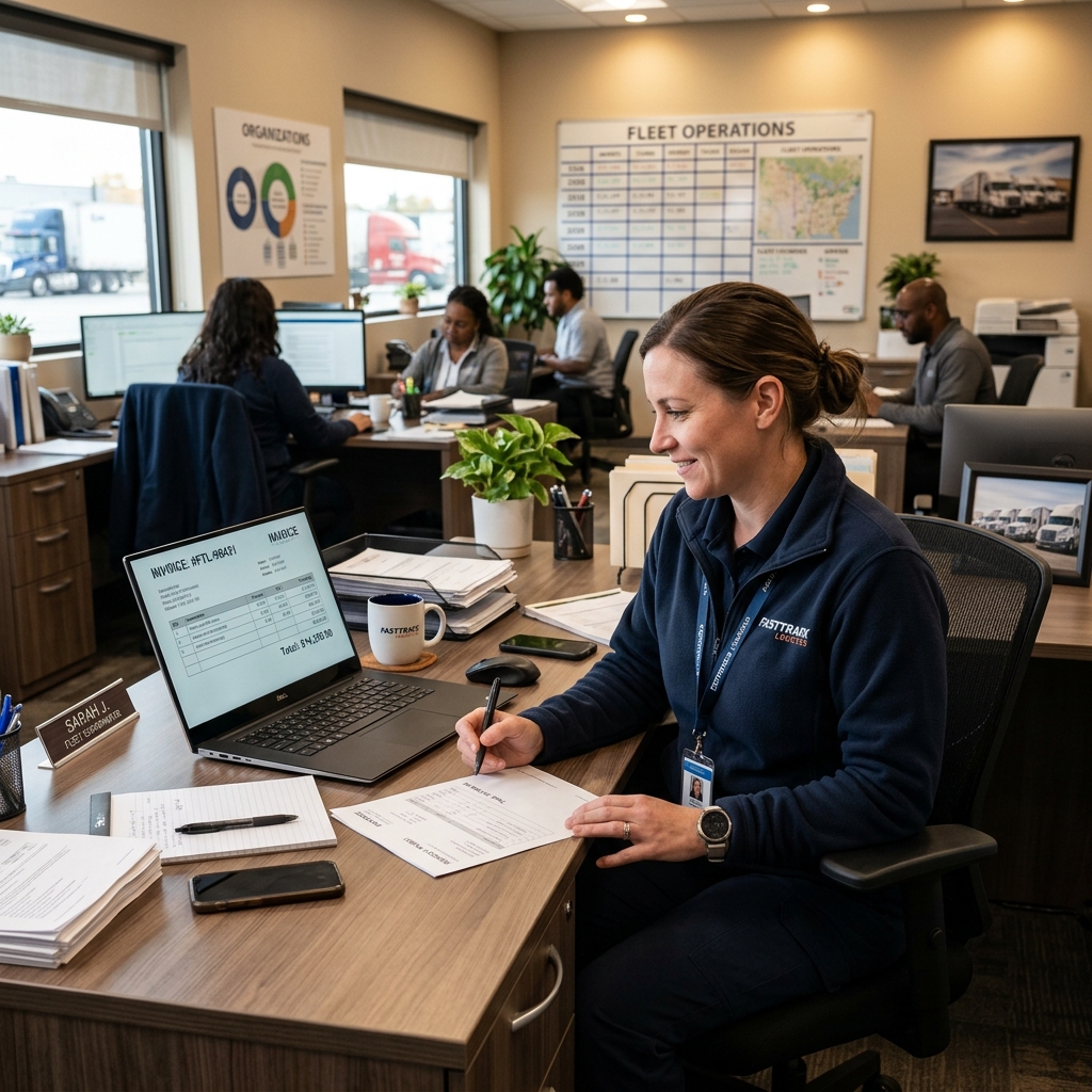 Owner-operator reviewing truck dispatch service costs
